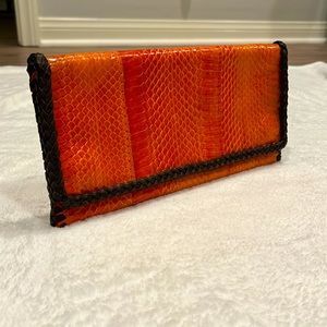Snake skin and braided leather clutch- hand made